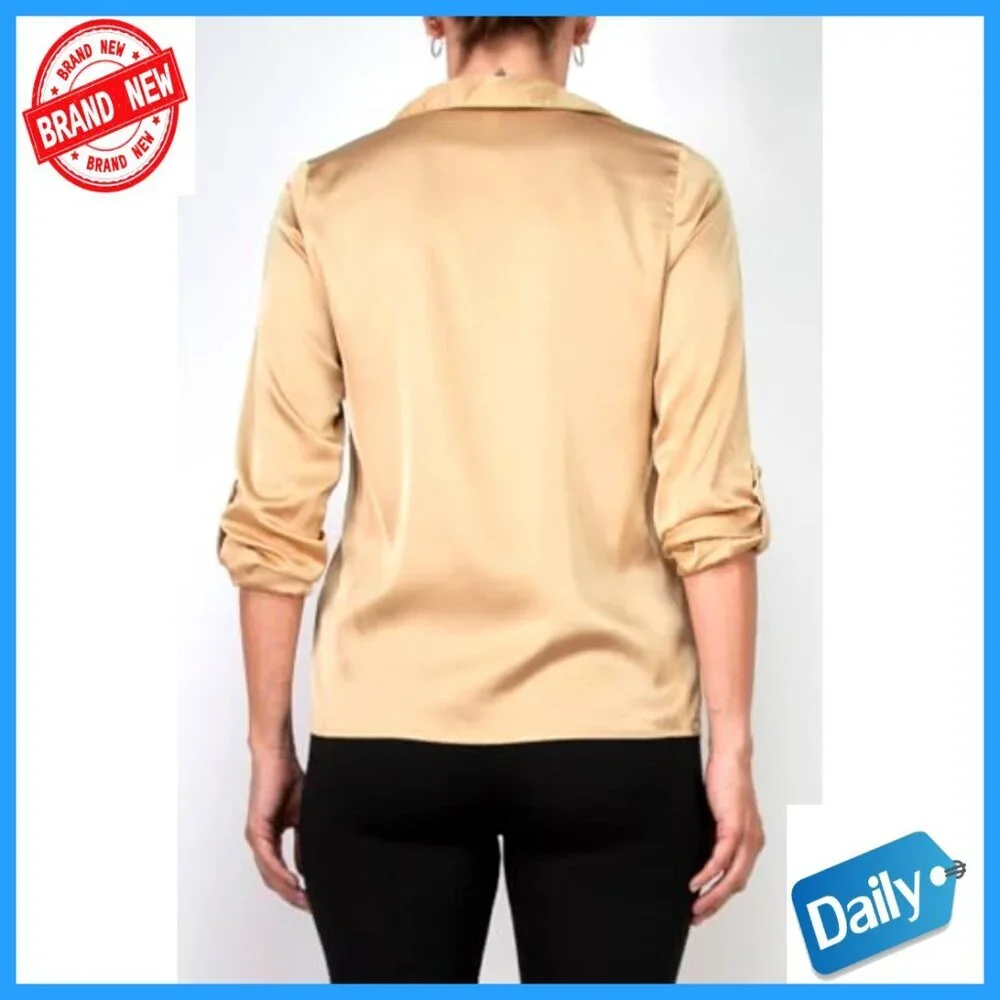 Girls Satin Blouse 3/4 Sleeve Relaxed Fit Button Front